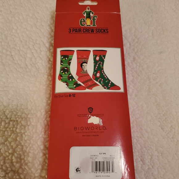 Elf  Christmas crew socks,  3 pack,  fits shoe sizes 8-12. New in box - Picture 3 of 6